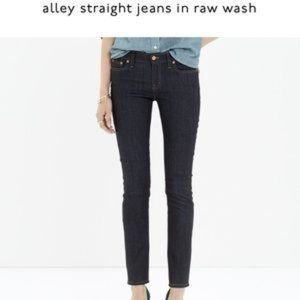 MADEWELL 25 Black Alley Straight Jeans in Raw Wash Skinny Cotton Poly Stretch